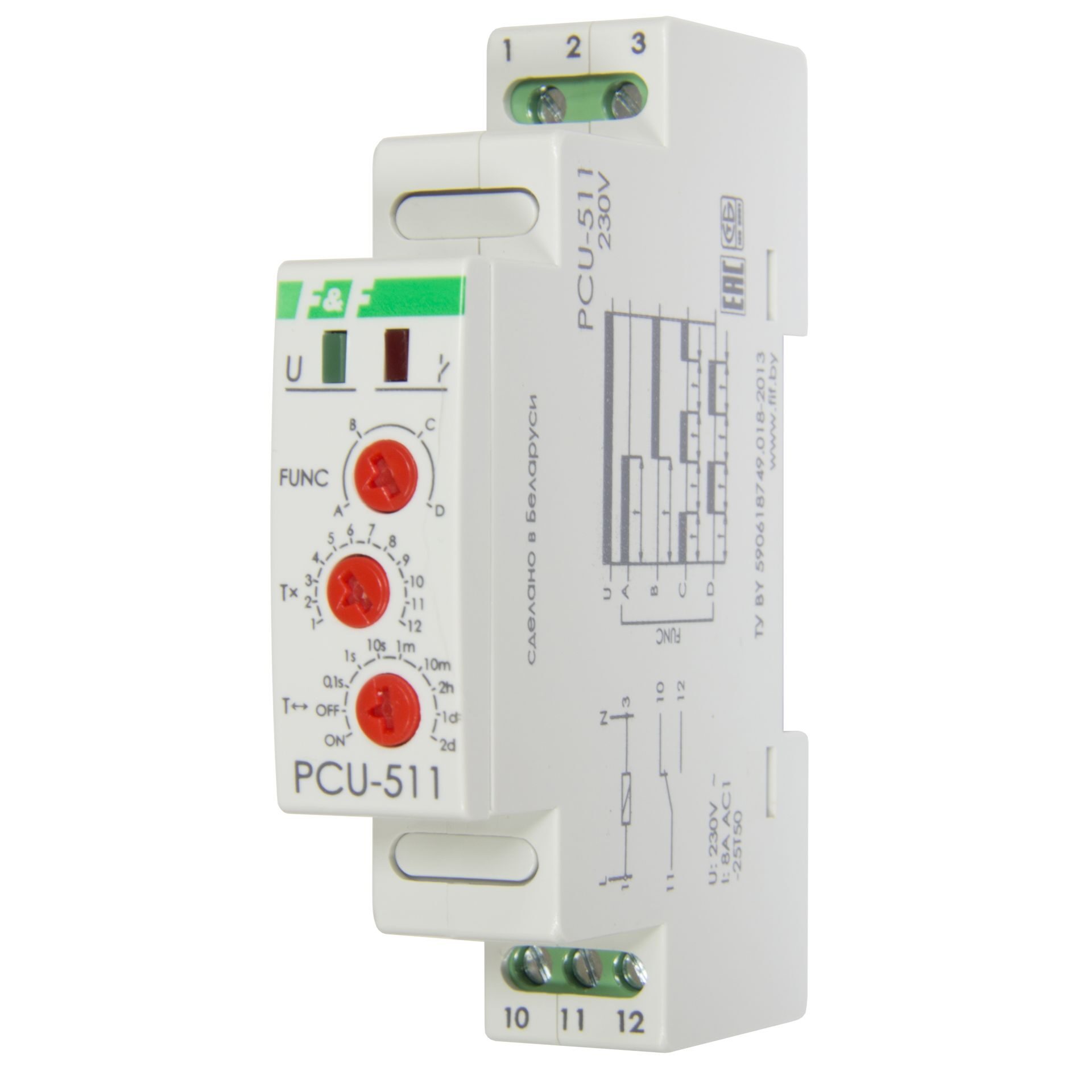 PCU-511, Реле времени многофункциональное, монтаж на DIN-рейке 35 мм, 10А 220В