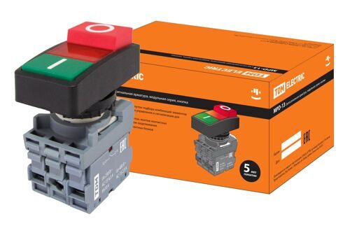 Кнопка двойная MPD13-11R (зеленая/красная-выступающая) (LED) d22мм/24В (I/O)  линза красная TDM