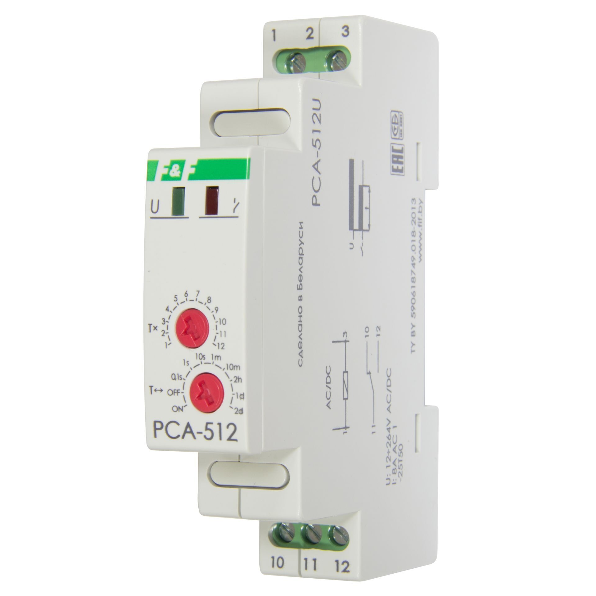 PCA-512U, Реле времени с задержкой выключения, монтаж на DIN-рейке, 10А, 12-264В AC/DC