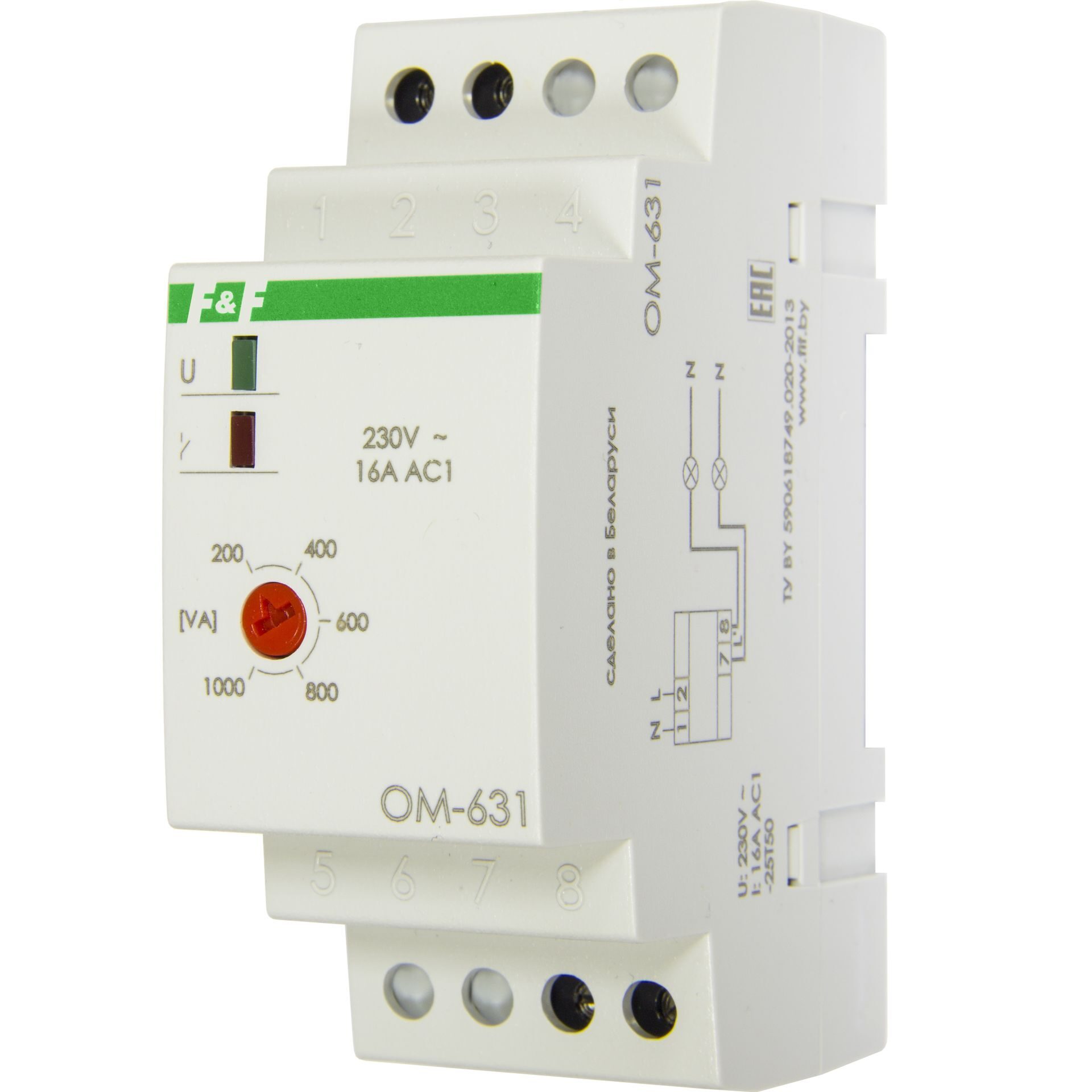 OM-631, Ограничитель мощности, монтаж на DIN-рейке 35 мм, 16А 220В