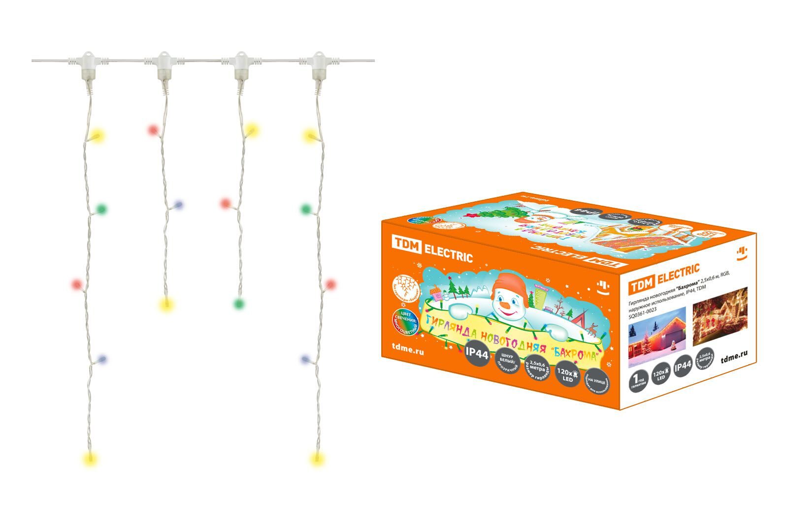 Гирлянда новогодняя "Бахрома" 2,5х0,6 м, RGB, наружное использование, IP44, TDM